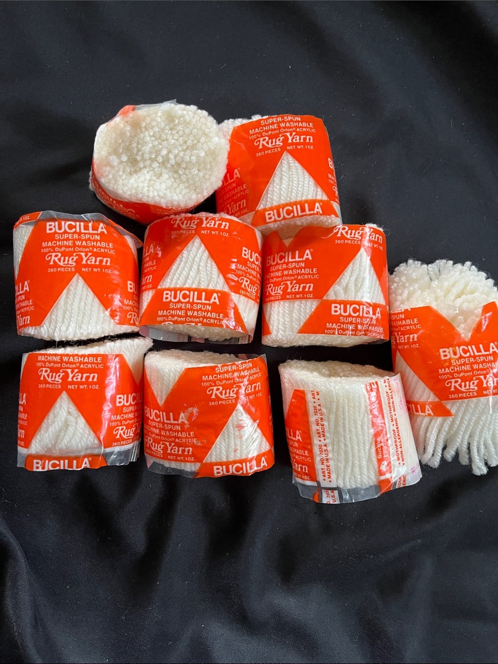 Lot of 9 Bucilla Rug Yarn Super-Spun Orlon Acrylic White 301 Vtg 8full/1partial